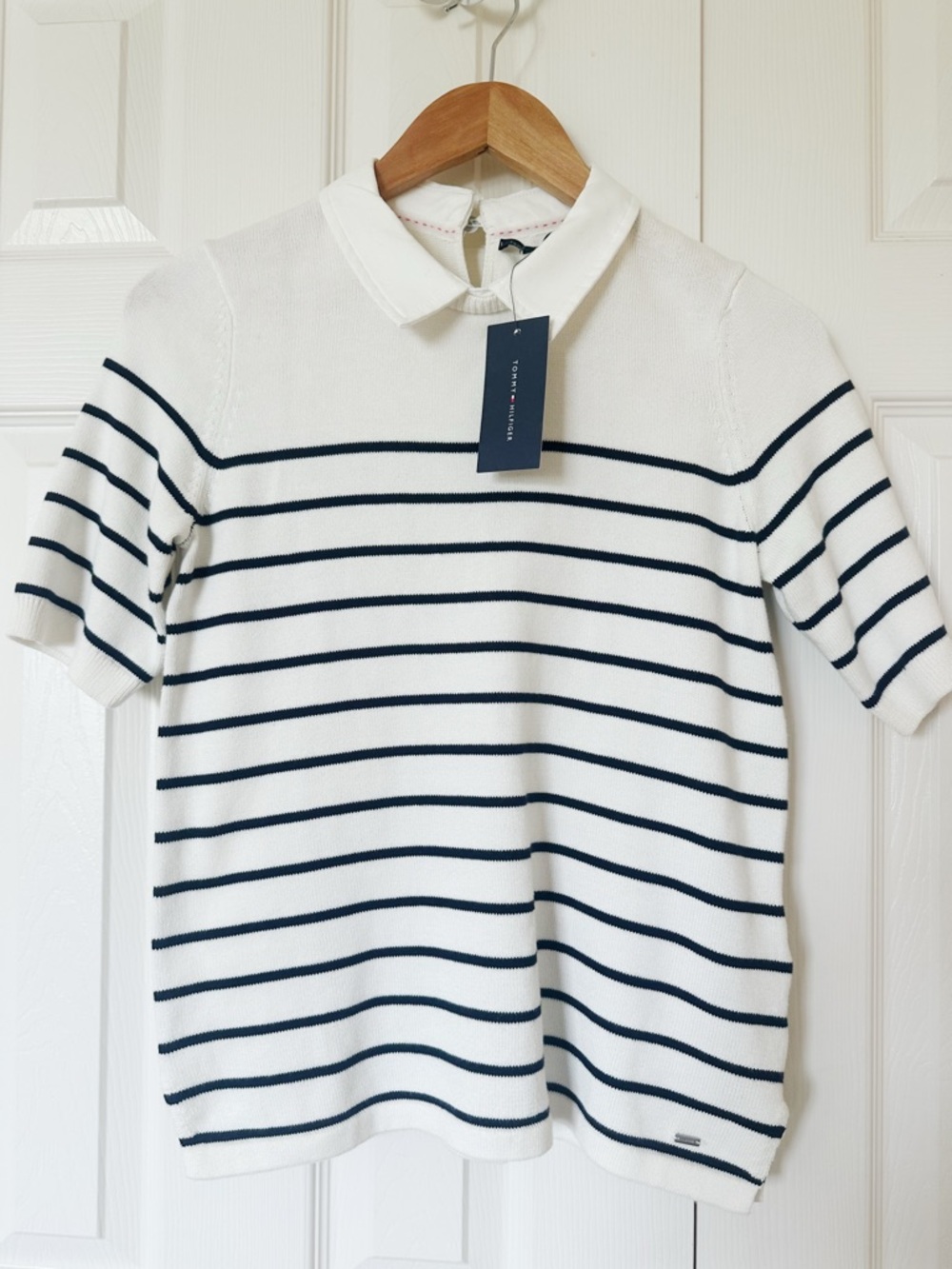 Tommy Hilfiger White Polo with Navy Stripes